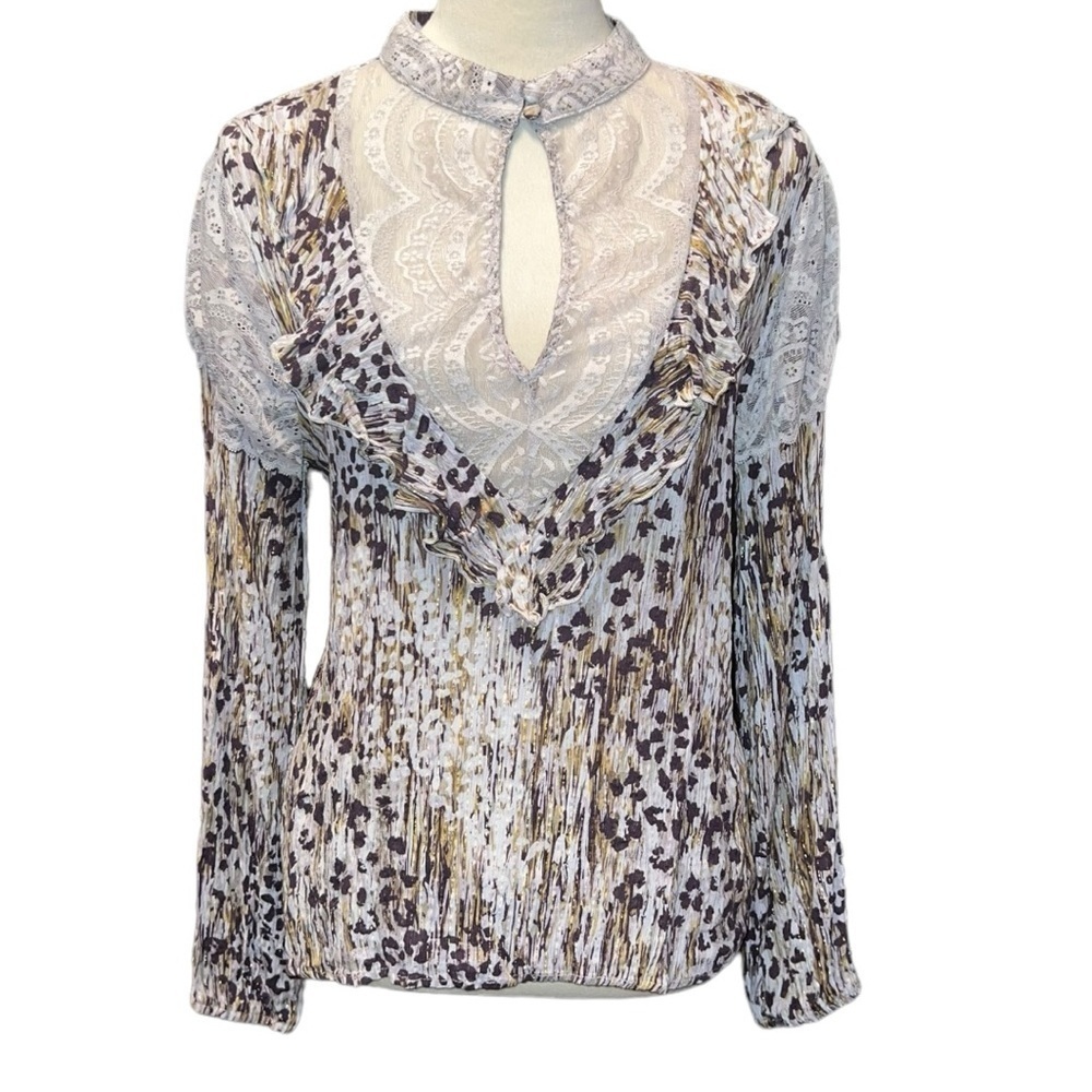 Gimmicks stretchy animal print gold metallic lace western top size L EUC - Picture 3 of 12